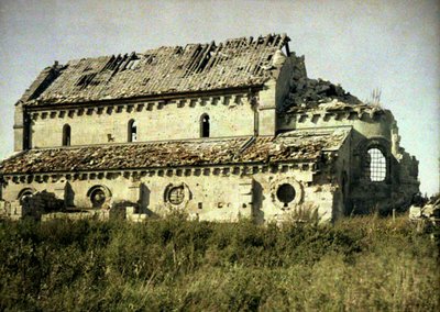 Church damaged by artillery fire, Tracy-le-Val, Oise, France by Fernand Cuville